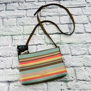 NWT Lauren Ralph Lauren RLL Multicolor Striped Crossbody Bag Purse Aqua Pink